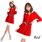 5553Red/フードワンピースサンタドレスコスプレ♪【クリスマス/クリスマス衣装/サンタクロース衣装/サンタ/コスプレ/コスチューム/イベント/パーティ/仮装】