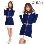 5553Blue/フードワンピースサンタドレスコスプレ♪【クリスマス/クリスマス衣装/サンタクロース衣装/サンタ/コスプレ/コスチューム/イベント/パーティ/仮装】