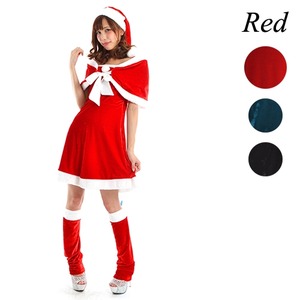 5563Red/ケープ付きフレアサンタドレス♪【クリスマス/クリスマス衣装/サンタクロース衣装/サンタ/コスプレ/コスチューム/イベント/パーティ/仮装】 - 拡大画像