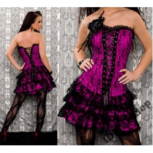 コスプレ 紫 コサージュ付バック編み上げコルセットドレス（3点入り）