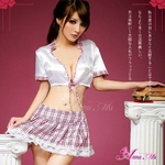 2012新作 アキバ系♪ピンクチェックのセーラー服コスチューム3点セット/制服コスプレ コスチューム z621