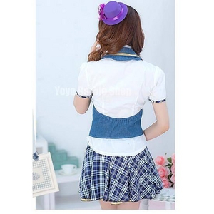 コスプレ デニムベスト付きチェック柄制服 4点セット C453 コスプレ デニムベスト付きチェック柄制服 4点セット C453