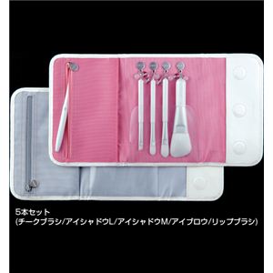 広島県熊野産 amana メイクブラシ5本セット ブラシ:ホワイト/ポーチ:ボワイト×ピンク