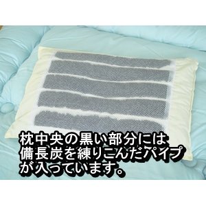 備長炭練り込みパイプ入り 洗えるそば殻枕 綿100% 日本製 商品写真2