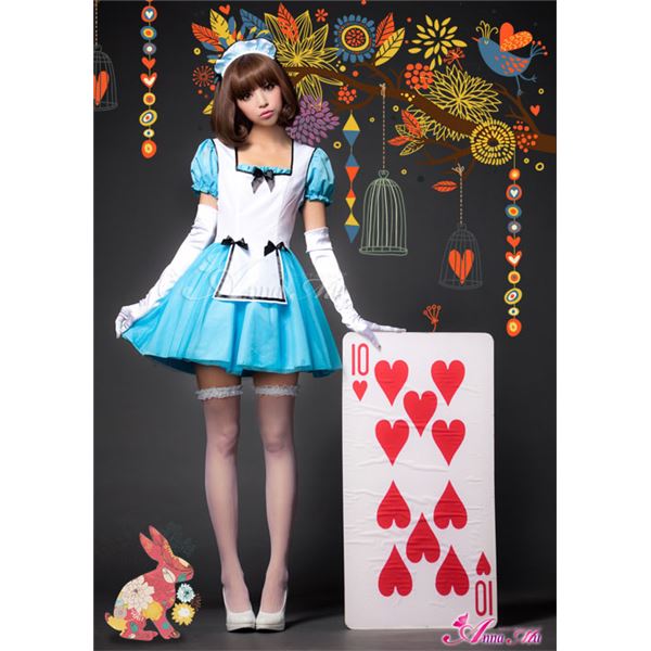 【コスプレ衣装 通販】メイド服 ウエイトレス・水色ワンピ・白エプロン・カチューシャ z1174