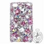 iPhone 4S/4 Case Big 3D Jewel クリスタル&オーロラ&Lローズ スマホカバービッグジュエル付き