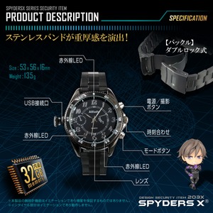【防犯用】【超小型カメラ】【小型ビデオカメラ】 スパイダーズX 腕時計型カメラ 防犯カメラ 赤外線LED 32GB内蔵 1080P スパイカメラ W-708 【防犯用】【超小型カメラ】【小型ビデオカメラ】 スパイダーズX 腕時計型カメラ 防犯カメラ 赤外線LED 32GB内蔵 1080P スパイカメラ W-708