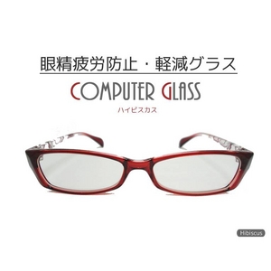 【眼精疲労防止・軽減】コンピューターグラス（パソコン用眼鏡）ケース付 ハイビスカスレッド 赤