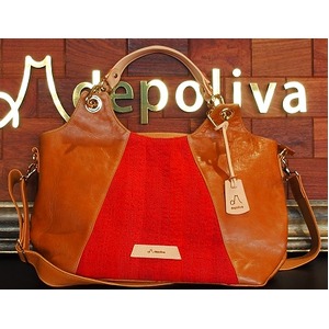 depoliva（デポリーバ）オリジナル定番コンパクトワイド2wayバッグ　ブラウン×紅 - 拡大画像