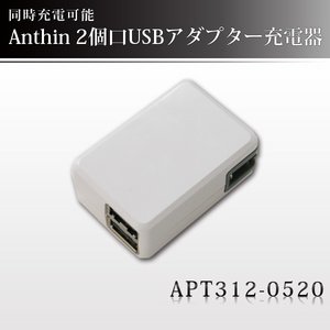 小型カメラ充電可能！Anthin（アンシン）　2出力 AC/USBアダプター　USB充電器 【USB-APT312-0520 】 - 拡大画像