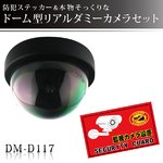 ダミーカメラ + 防犯ステッカー セット  ドーム型 ダミー防犯カメラ（LED点滅可能）　 屋外対応防犯ステッカーセット 【DM-D117】