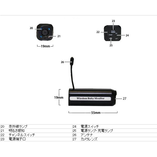 超小型ビデオカメラ 赤外線LED、バッテリー内蔵カメラ＆ワイヤレス受信モニターセット（KS638M-C303）のポイント5