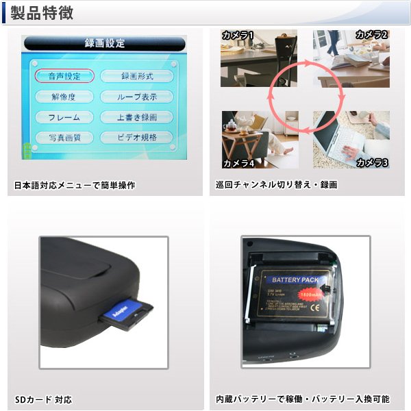 超小型ビデオカメラ バッテリー内臓、低照度カメラ＆ワイヤレス受信モニターセット（KS638M-C600）のポイント1
