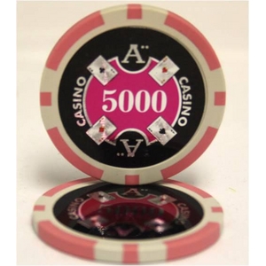 Ｑｕａｔｔｒｏ　Ａｓｓｉ（クアトロ・アッシー）ポーカーチップ（5000）　桃　＜２５枚セット＞ - 拡大画像