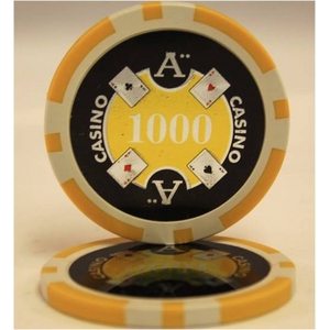 Ｑｕａｔｔｒｏ　Ａｓｓｉ（クアトロ・アッシー）ポーカーチップ（1000）黄　＜２５枚セット＞ - 拡大画像
