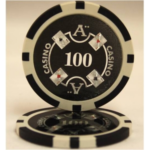 Ｑｕａｔｔｒｏ　Ａｓｓｉ（クアトロ・アッシー）ポーカーチップ（100）黒　＜２５枚セット＞ - 拡大画像