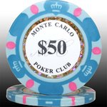 MONTECARLO モンテカルロ・ポーカーチップ＜５０＞水色 ２５枚セット