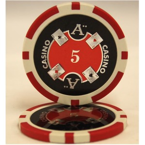 Ｑｕａｔｔｒｏ　Ａｓｓｉ（クアトロ・アッシー）ポーカーチップ（5）赤　＜２５枚セット＞ - 拡大画像