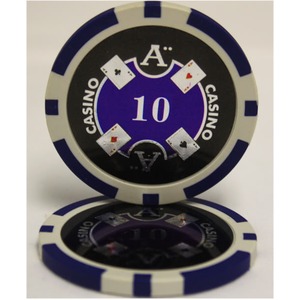 Ｑｕａｔｔｒｏ　Ａｓｓｉ（クアトロ・アッシー）ポーカーチップ（10）青　＜２５枚セット＞ - 拡大画像