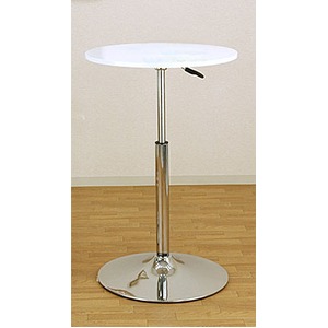 バーテーブル(ガス圧昇降式テーブル) 【丸型/直径55cm】 360度回転 ホワイト(白) - 拡大画像