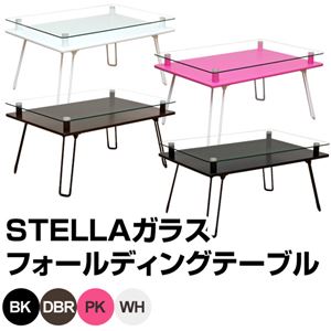 折りたたみローテーブル/強化ガラスフォールディングテーブル 【STELLA】 幅70cm ブラック(黒) - 拡大画像