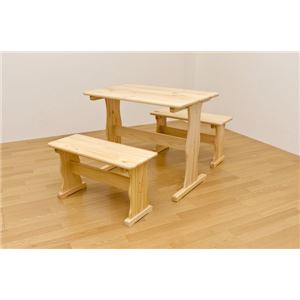 テーブル＆ベンチセット(テーブル&ベンチ2脚セット) 木製 木目調 ナチュラル - 拡大画像