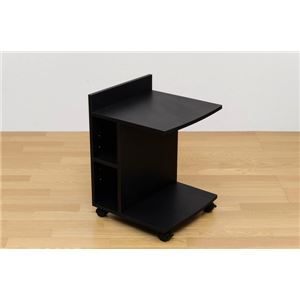 キャスター付きサイドテーブル 5段階調節可棚板1枚付き ブラック(黒) - 拡大画像