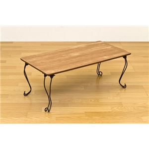 折りたたみローテーブル/折れ脚テーブル 【角型】 木製/スチール 猫足 ブラウン - 拡大画像