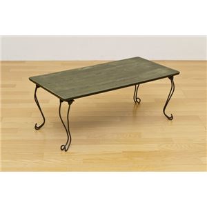 折りたたみローテーブル/折れ脚テーブル 【角型】 木製/スチール 猫足 グリーン(緑) - 拡大画像