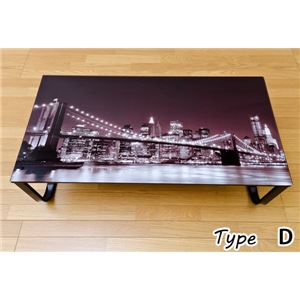 強化ガラスセンターテーブル/ローテーブル PHOTO ART 【Type D 夜景】 幅105cm スチールフレーム 商品画像