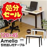 【在庫処分品】引き出し付きテーブル/パソコンデスク 【幅120cm×奥行45cm】 ホワイトウォッシュ 木脚 『Amelia』