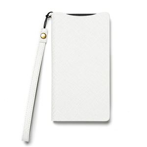 【Xperia Z2】Zenus Prestige Minimal Diary （プレステージミニマルダイアリー） サフィアーノ革 ボタンなし スタンド機能付 ストラップ付（white） - 拡大画像