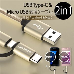 araree USB Type-C Micro USB 変換ケーブル（2in1） - 拡大画像