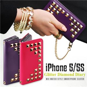 GAZE iPhone5/5s Glitter Diamond Diary パープル - 拡大画像
