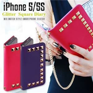 GAZE iPhone5/5s Glitter Square Diary パープル - 拡大画像