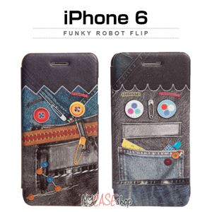 Happymori iPhone6 Funky Robot Flip ブラック - 拡大画像
