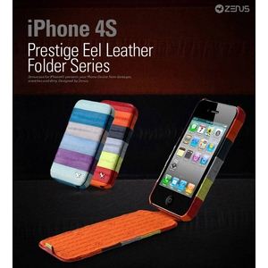 Z446i4S★iPHONE4／4S 高級イールレザー（高級天然うなぎ革） Prestige Eel Leather “Folder"-Blue - 拡大画像