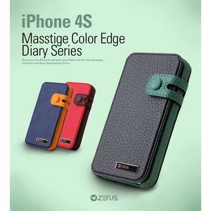 Z423i4S★iPHONE4／4S Masstige Italian PU Color Edge Diary カードケース付き Real Black