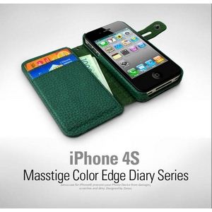 Z423i4S★iPHONE4／4S Masstige Italian PU Color Edge Diary カードケース付き Real Black