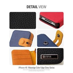 Z423i4S★iPHONE4／4S Masstige Italian PU Color Edge Diary カードケース付き Real Black