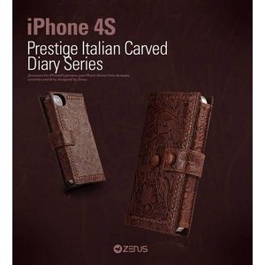 Z447i4S★iPHONE4／4S 【イタリア高級天然革】 Italian Carved Leather Diary BLACK CHOCOLATE カードケース付き！！！