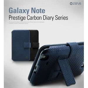 Z990GNT★GALAXY Note SC-05Dケース★Black Prestige Carbon Diary●100％本革●スタンド付　手帳タイプ  - 拡大画像