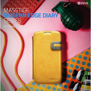 docomo【GALAXY S4 SC-04E】Zenus Masstige Modern Edge Diary（マステージ モダンエッジダイアリー） レザーケース☆ イエロー＆グレー - 拡大画像