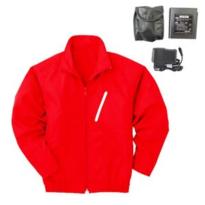 空調服 ポリエステル製長袖ブルゾン P-500BN 【カラー：レッド（赤） サイズ：XL】 リチウムバッテリーセット
