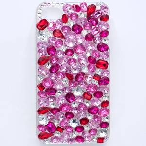 iphone4&4S デコケース ハンドメイド レッド&ピンクストーン