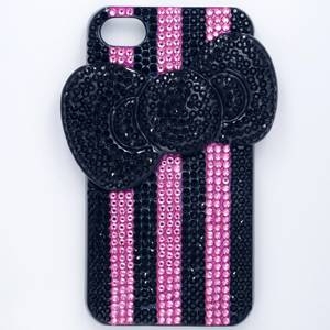 iphone4＆4S　デコケース　ハンドメイド　リボン　ボーダー　スワロフスキー