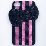 iphone4＆4S　デコケース　ハンドメイド　リボン　ボーダー　スワロフスキー