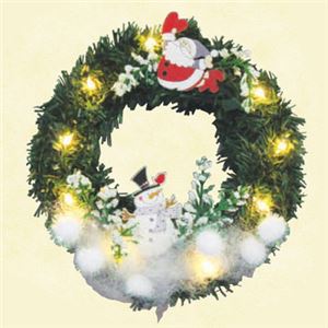 【クリスマス】PVCリース サンタ＆スノーマン LED付 15cm - 拡大画像