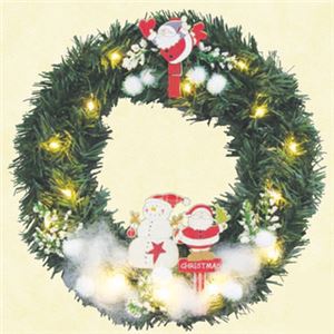 【クリスマス】PVCリース サンタ＆スノーマン LED付 25cm - 拡大画像