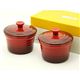 ル・クルーゼ (Le Creuset) ラムカンS フタ付き ペアセット チェリーレッド(赤)